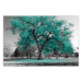 Wall Poster Autumn in the Park (Turquoise) - gray autumn tree and turquoise leaves 122762
