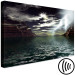 Canvas Art Print Night storm over the lake - landscape with lightning, rocks and clouds 123462 additionalThumb 6