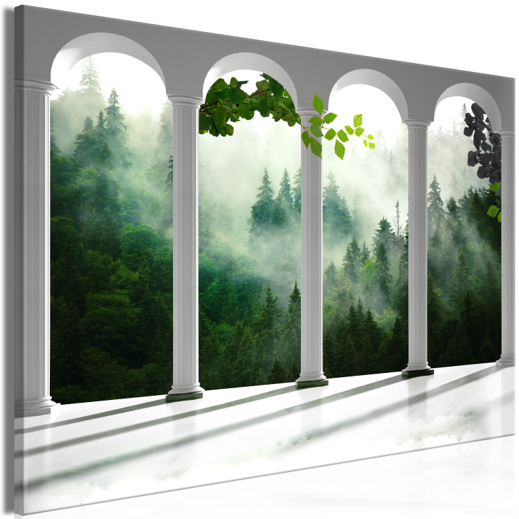 Canvas White columns in forest - architecture against trees in fog background 125162 additionalImage 2