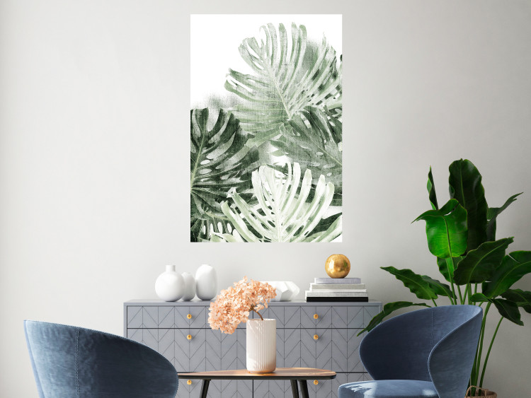 Poster Cool Green - composition of green monstera leaves on a white background 126862 additionalImage 2
