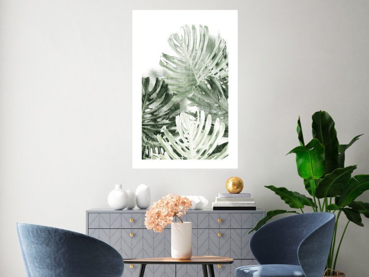 Poster Cool Green - composition of green monstera leaves on a white background 126862 additionalImage 5