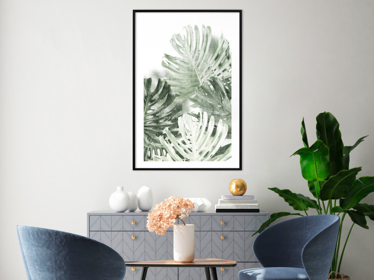 Poster Cool Green - composition of green monstera leaves on a white background 126862 additionalImage 23