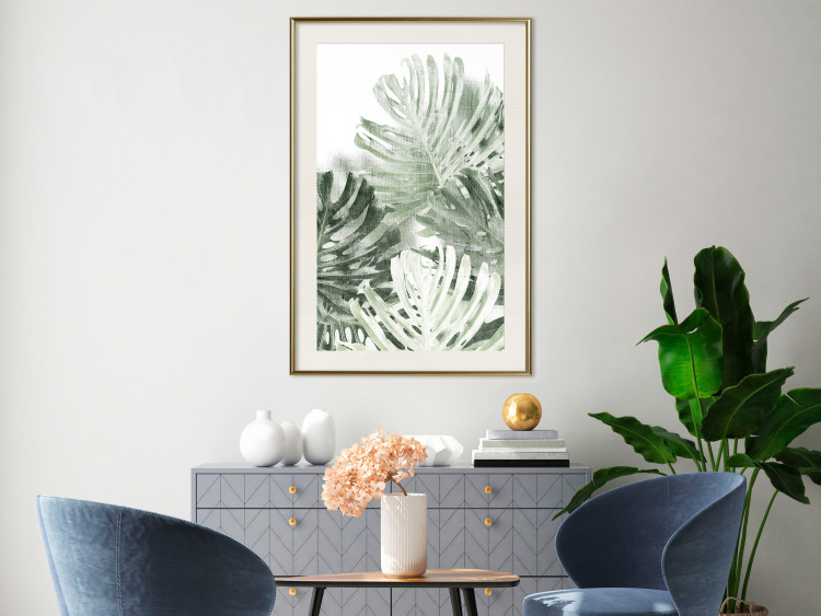 Poster Cool Green - composition of green monstera leaves on a white background 126862 additionalImage 22