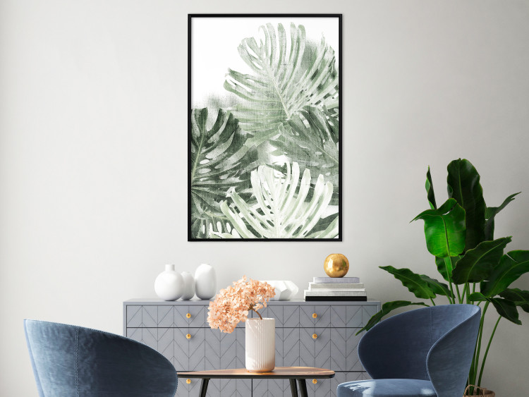 Poster Cool Green - composition of green monstera leaves on a white background 126862 additionalImage 4