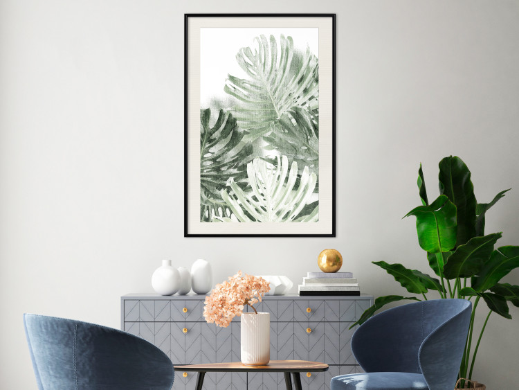 Poster Cool Green - composition of green monstera leaves on a white background 126862 additionalImage 24