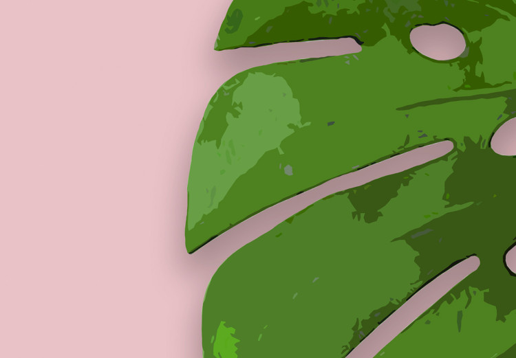 Wall Poster Fragment of Exoticism - tropical green monstera leaves on a pink background 127062 additionalImage 9