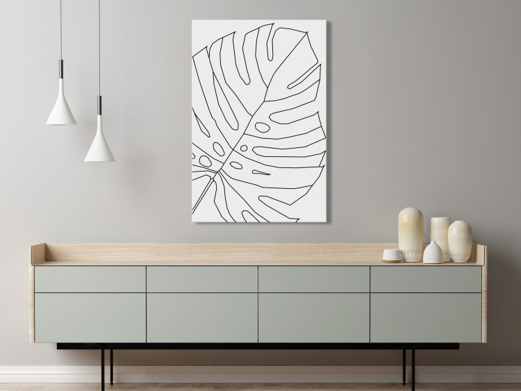 Canvas Art Print Black monstera leaf contours - abstraction on a white background 128062 additionalImage 3