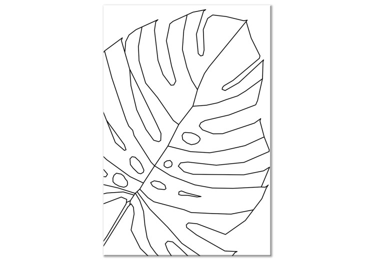 Canvas Art Print Black monstera leaf contours - abstraction on a white background 128062