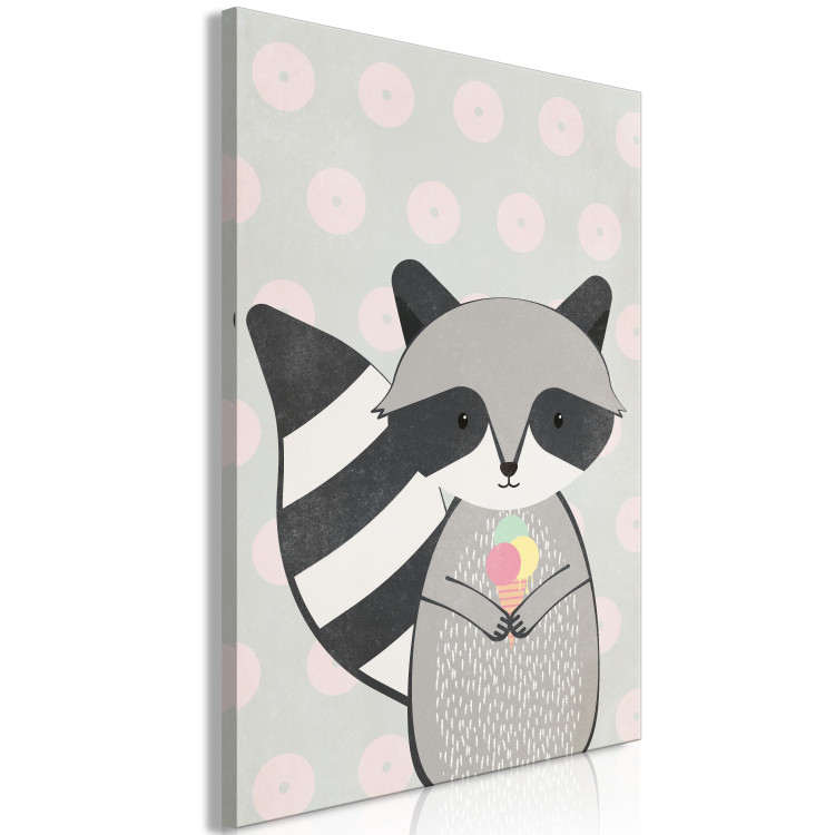 Canvas Art Print Raccoon Gourmet (1-part) vertical - pastel animal with ice cream 129562 additionalImage 2