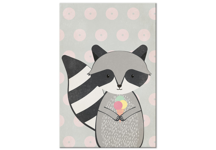 Canvas Art Print Raccoon Gourmet (1-part) vertical - pastel animal with ice cream 129562