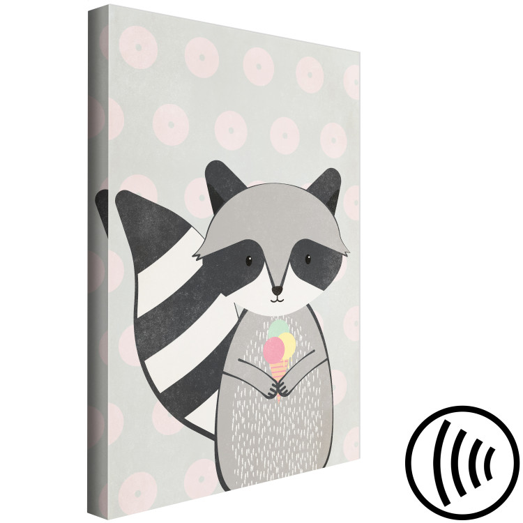 Canvas Art Print Raccoon Gourmet (1-part) vertical - pastel animal with ice cream 129562 additionalImage 6