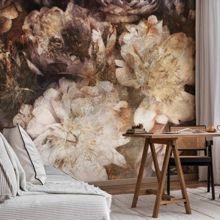 Wall Mural Abstract - nature with flowers in shades of brown and a flash effect 131762 additionalImage 4