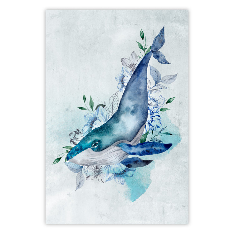 Wall Poster Mr. Whale - large fish from the aquatic world among plants on a light background 135362