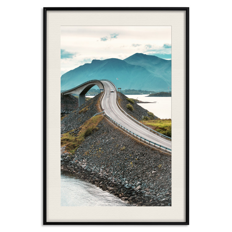 Wall Poster Road through Lakes - landscape of a road and bridge against tall mountains 138762 additionalImage 2