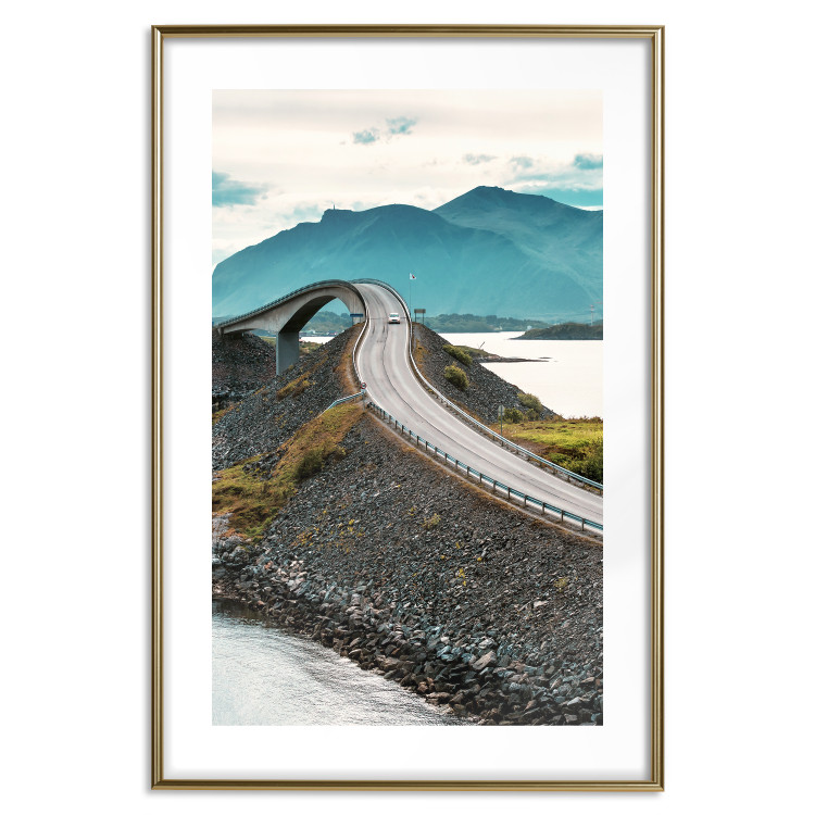 Wall Poster Road through Lakes - landscape of a road and bridge against tall mountains 138762 additionalImage 26