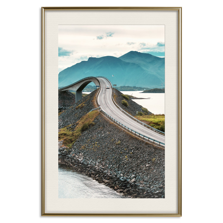 Wall Poster Road through Lakes - landscape of a road and bridge against tall mountains 138762 additionalImage 3