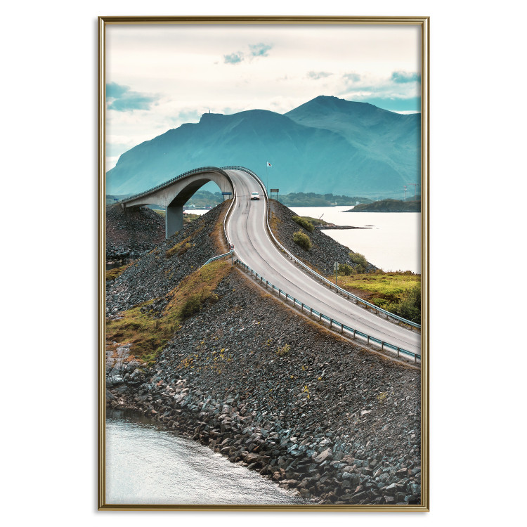 Wall Poster Road through Lakes - landscape of a road and bridge against tall mountains 138762 additionalImage 24