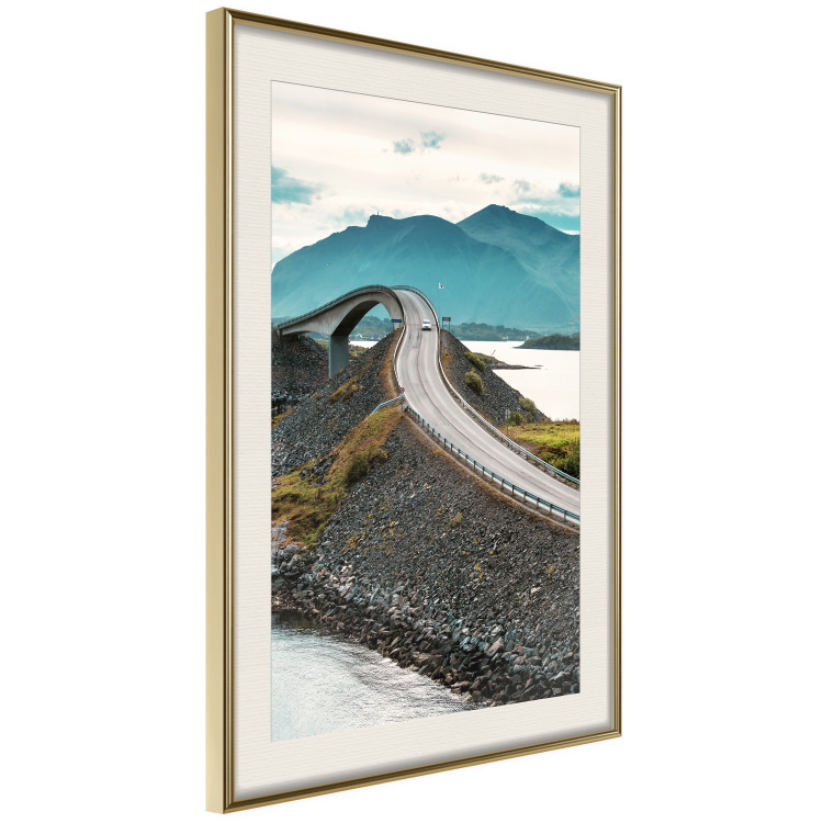 Wall Poster Road through Lakes - landscape of a road and bridge against tall mountains 138762 additionalImage 12