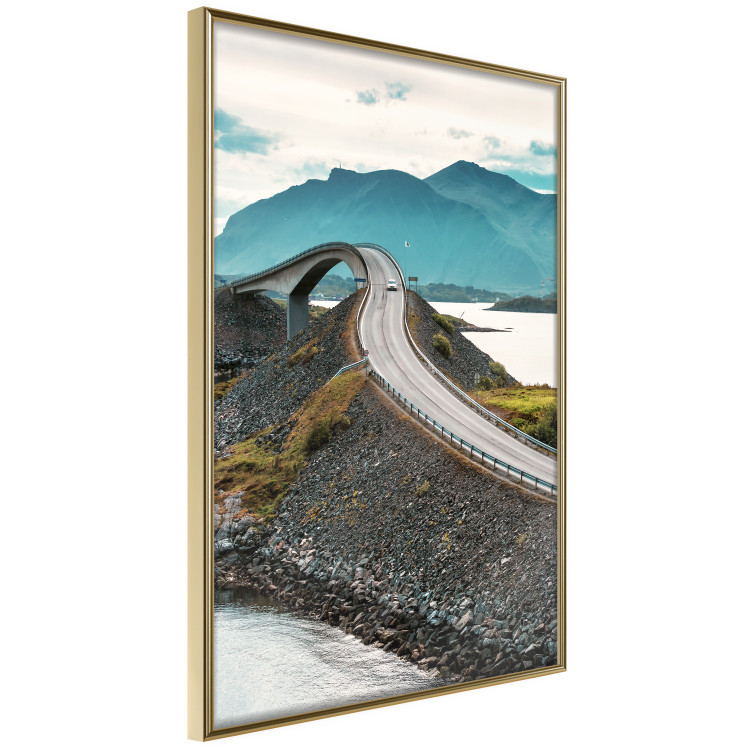 Wall Poster Road through Lakes - landscape of a road and bridge against tall mountains 138762 additionalImage 7