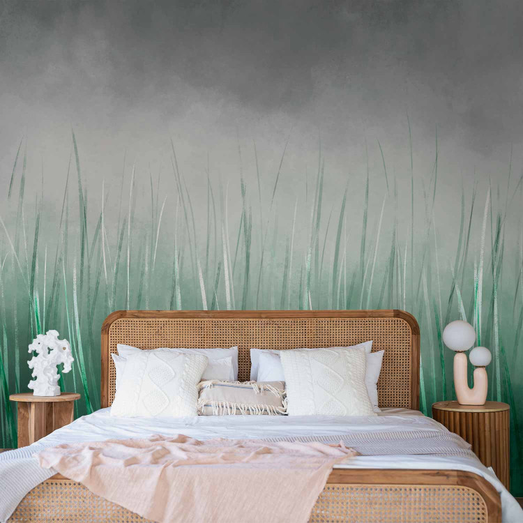 Wall Mural Tall grass - landscape with painted meadow effect against a grey sky 143762 additionalImage 2