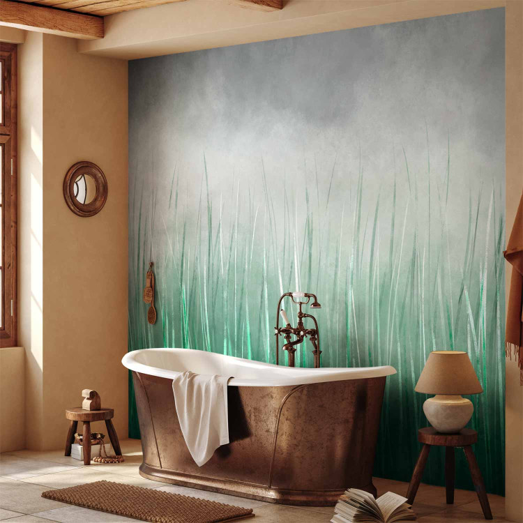 Wall Mural Tall grass - landscape with painted meadow effect against a grey sky 143762 additionalImage 8