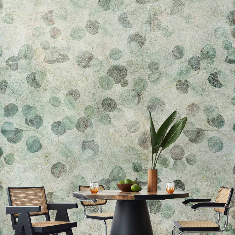 Wall Mural Plant dance - delicate leaves in green on a concrete-textured background 143862 additionalImage 6