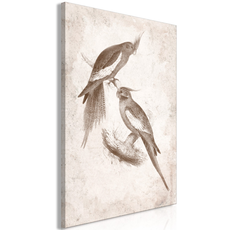 Canvas Print Boho Birds (1-piece) - two nymph parrots on a light background 145162 additionalImage 2