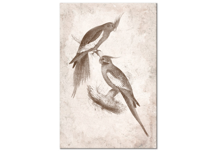 Canvas Print Boho Birds (1-piece) - two nymph parrots on a light background 145162