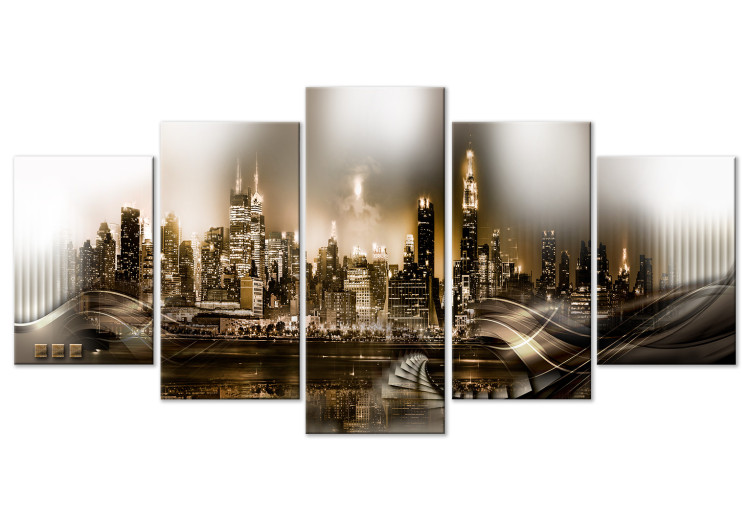 Canvas Print Sleeping City (5-piece) Wide - New York City in warm tones 149062