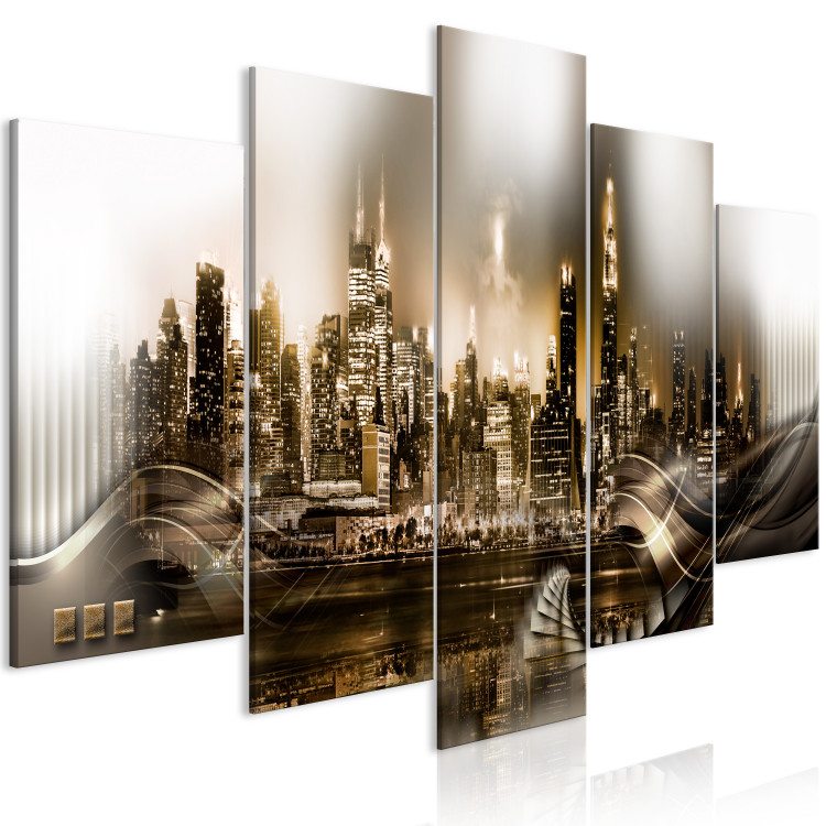 Canvas Print Sleeping City (5-piece) Wide - New York City in warm tones 149062 additionalImage 2
