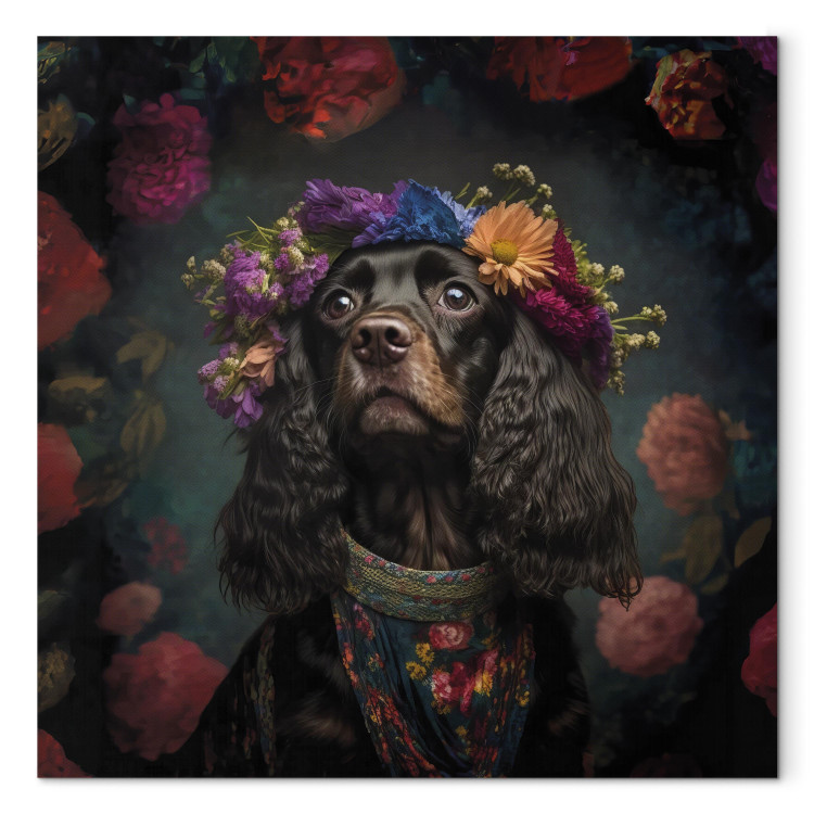 Canvas Print AI Dog Cocker Spaniel - Frida Kahlo Style Animal Fantasy Portrait - Square 150262 additionalImage 7