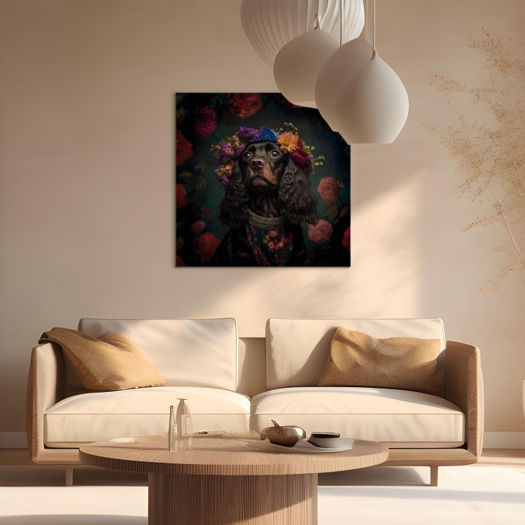 Canvas Print AI Dog Cocker Spaniel - Frida Kahlo Style Animal Fantasy Portrait - Square 150262 additionalImage 3