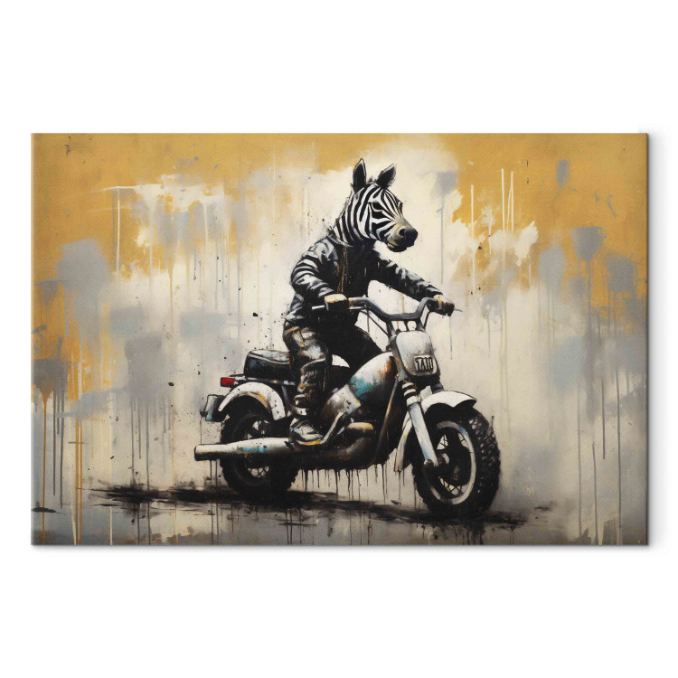 Canvas Zebra on a Motorcycle - Banksy-Inspired Graffiti 151762 additionalImage 7