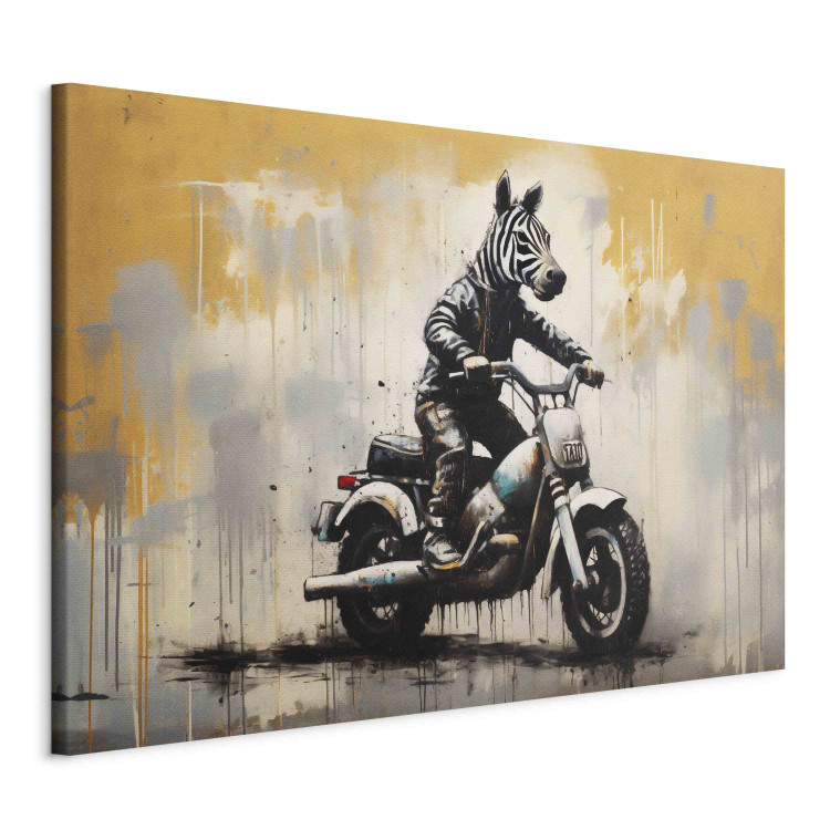 Canvas Zebra on a Motorcycle - Banksy-Inspired Graffiti 151762 additionalImage 2