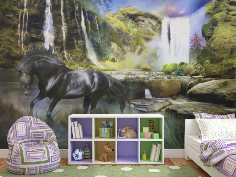 Wall Mural Horse on the background of sky-blue waterfall 59762