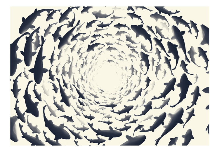 Wall Mural Turmoil among animals - fish in shades of grey on a white background 94762 additionalImage 1