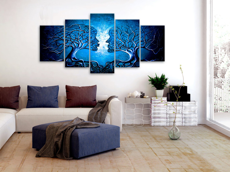 Canvas Art Print Sapphire Kiss - Face-shaped Trees on Blue Background 97962 additionalImage 3
