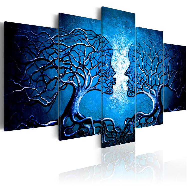 Canvas Art Print Sapphire Kiss - Face-shaped Trees on Blue Background 97962 additionalImage 2