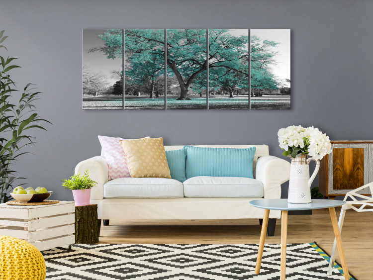 Canvas Print Autumn in the Park (5 Parts) Narrow Turquoise 122772 additionalImage 3