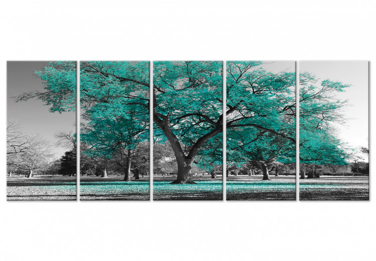 Canvas Print Autumn in the Park (5 Parts) Narrow Turquoise 122772