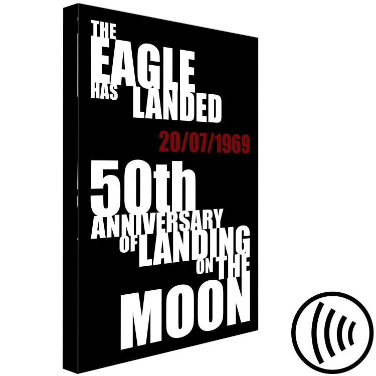 Canvas Art Print First Moon landing - black and white typography in English 123172 additionalImage 6