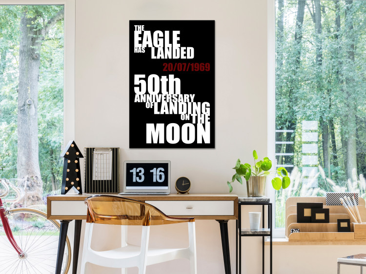 Canvas Art Print First Moon landing - black and white typography in English 123172 additionalImage 3