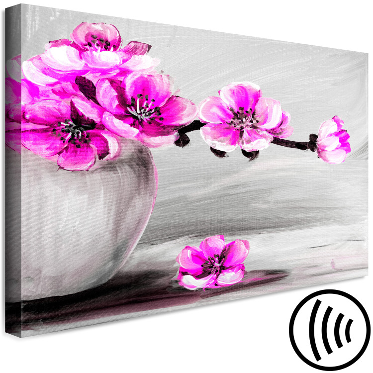 Canvas Art Print Grey vase with pink flowers - still life with magnolia branch 123372 additionalImage 6
