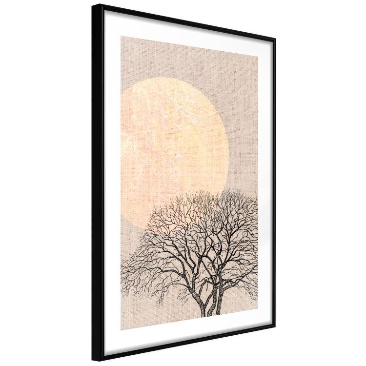 Poster Morning Full Moon - tree and yellow moon on fabric texture 123772 additionalImage 11