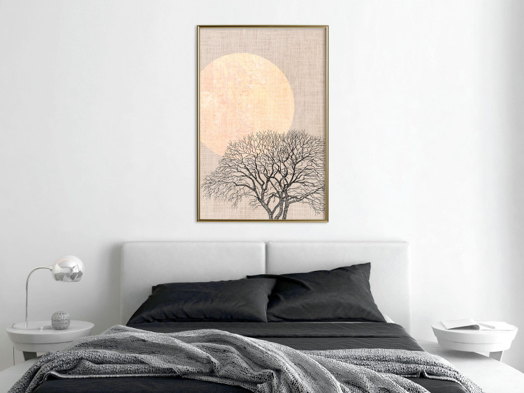 Poster Morning Full Moon - tree and yellow moon on fabric texture 123772 additionalImage 5