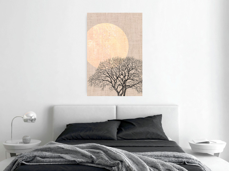Poster Morning Full Moon - tree and yellow moon on fabric texture 123772 additionalImage 17