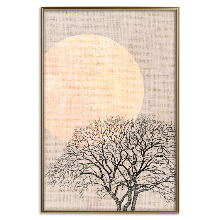 Poster Morning Full Moon - tree and yellow moon on fabric texture 123772 additionalImage 16