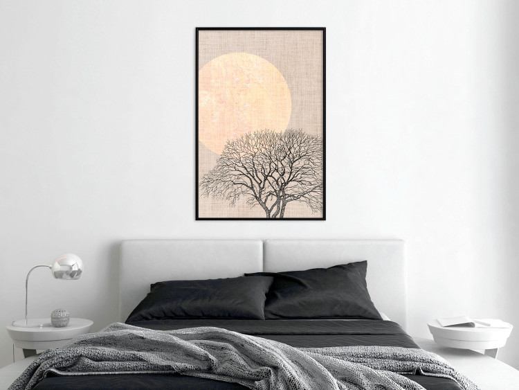 Poster Morning Full Moon - tree and yellow moon on fabric texture 123772 additionalImage 3