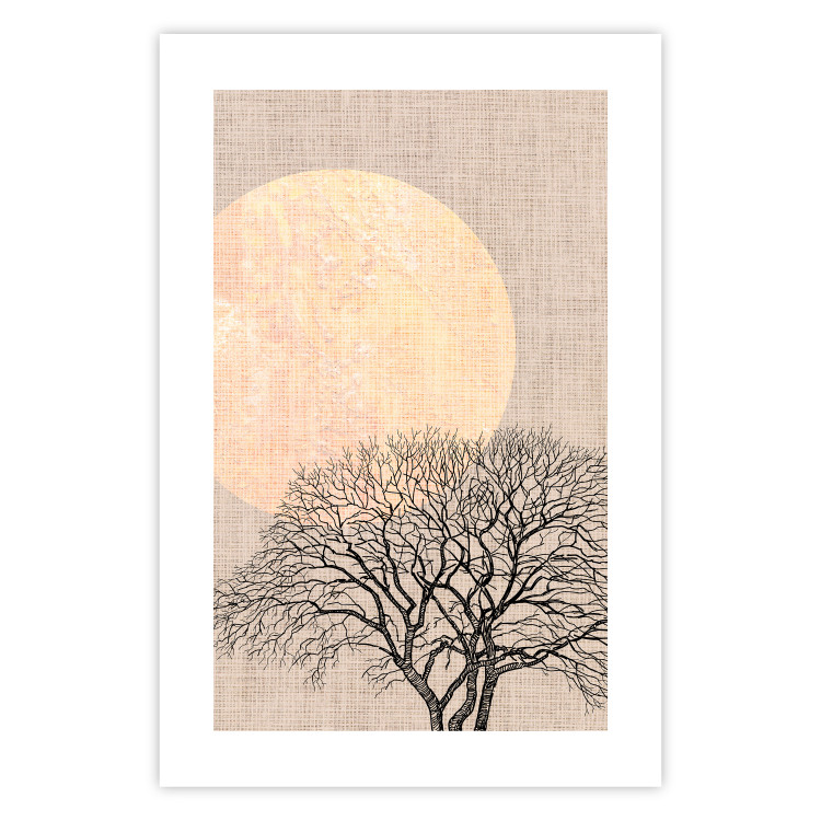 Poster Morning Full Moon - tree and yellow moon on fabric texture 123772 additionalImage 19