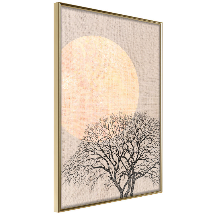 Poster Morning Full Moon - tree and yellow moon on fabric texture 123772 additionalImage 12